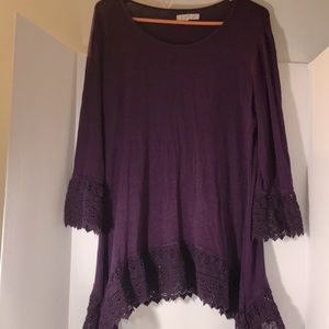 Indigo Soul size M long sleeve top purple crochet boho indie